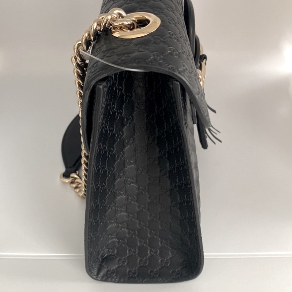 Gucci Emily Guccissima GG Logo Black Leather Shoulder Bag New - Picture 14 of 17